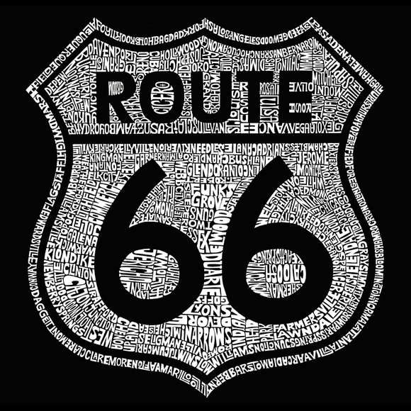 Men's Word Art T-shirt - CITIES ALONG THE LEGENDARY ROUTE 66 - Picture 2 of 2